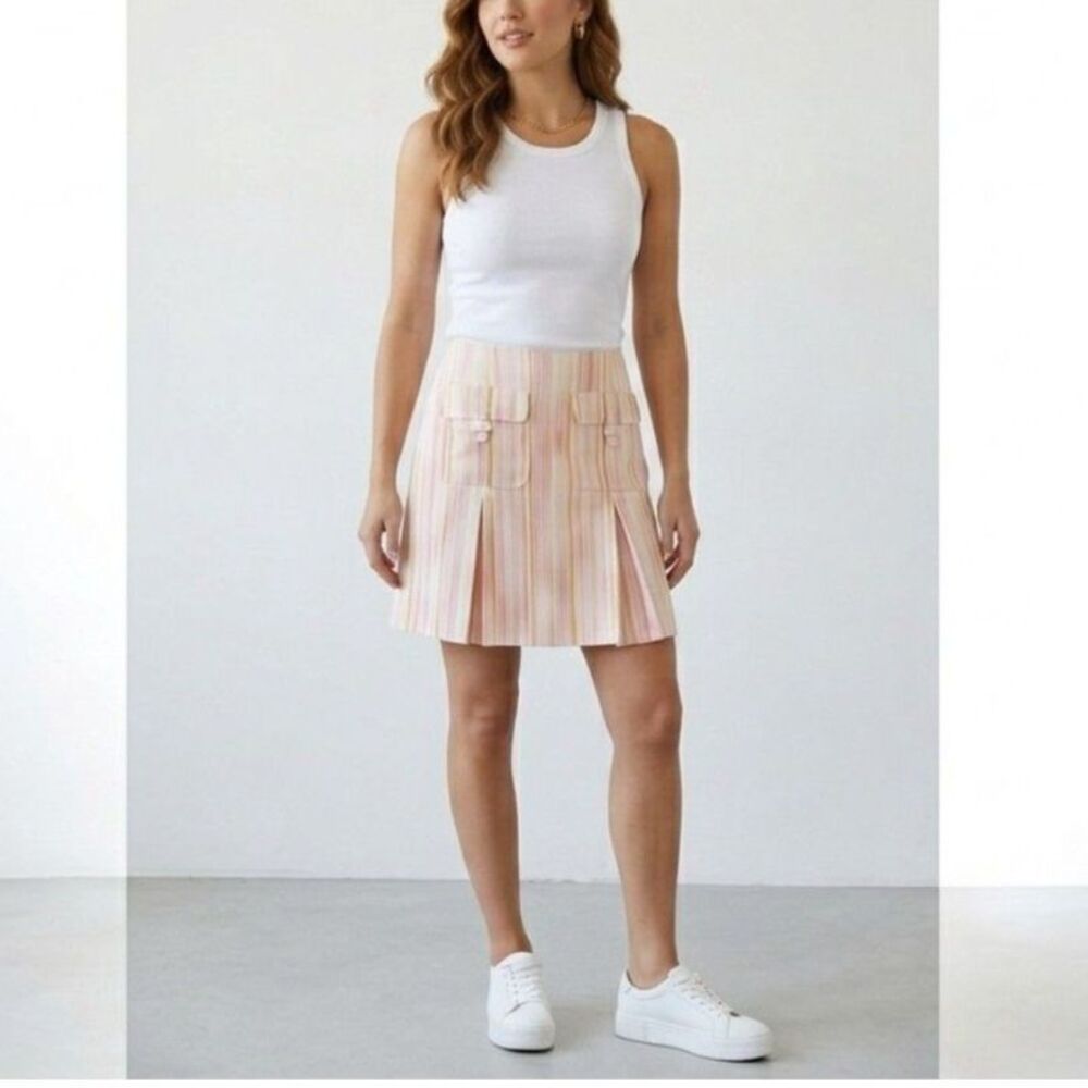 Vibrant Barcode Stripe Utility Mini Skirt Cargo Pockets Magaschoni Sz 8